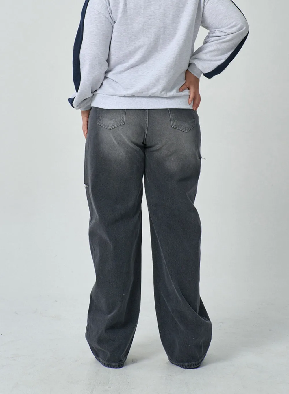 Plus Cut Out Detail Wash Black Jeans IF317 sold by Lewkin product image thumbnail 3