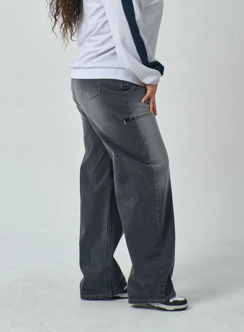 Plus Cut Out Detail Wash Black Jeans IF317 sold by Lewkin product image thumbnail 2