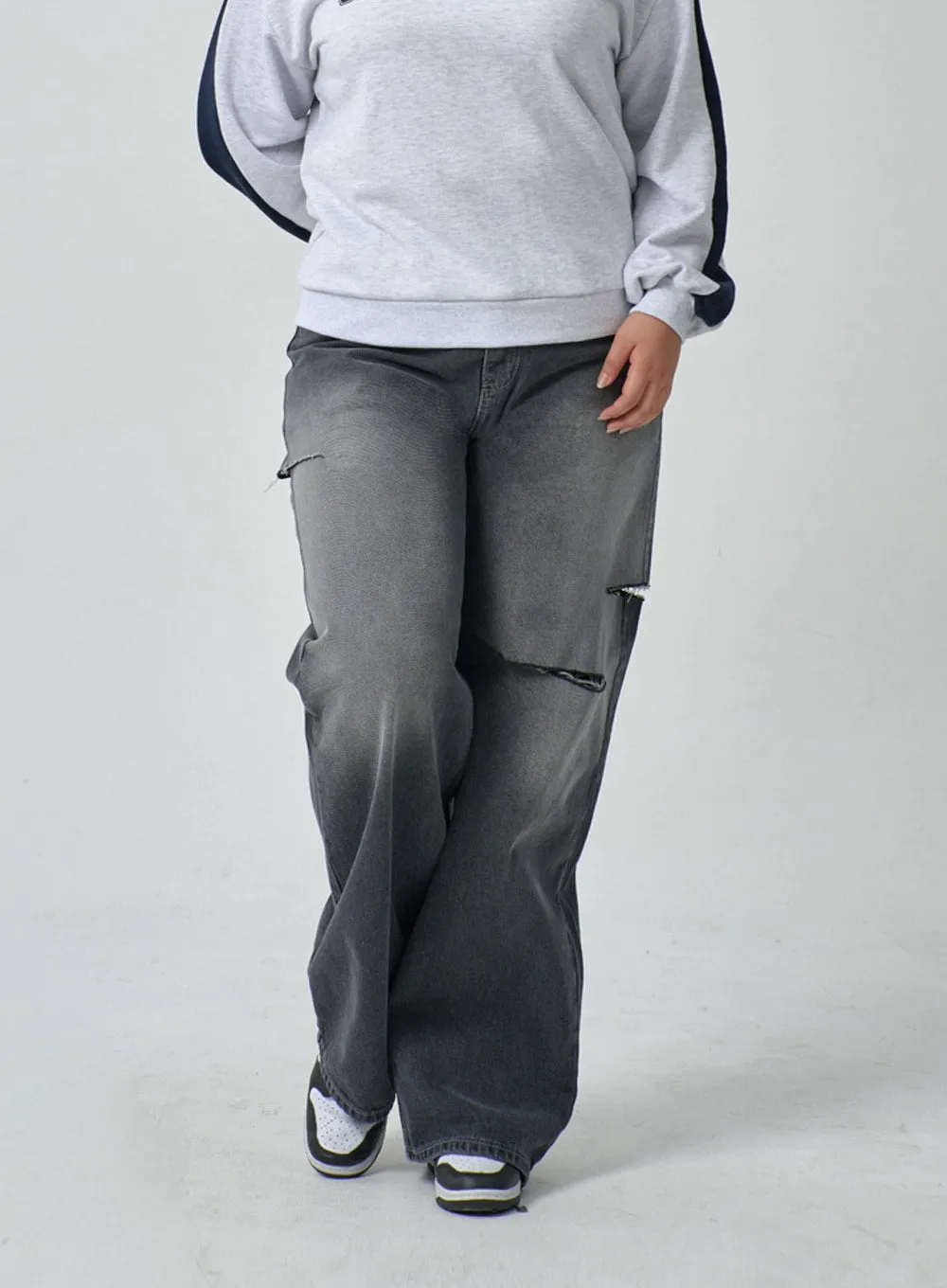 Plus Cut Out Detail Wash Black Jeans IF317 sold by Lewkin