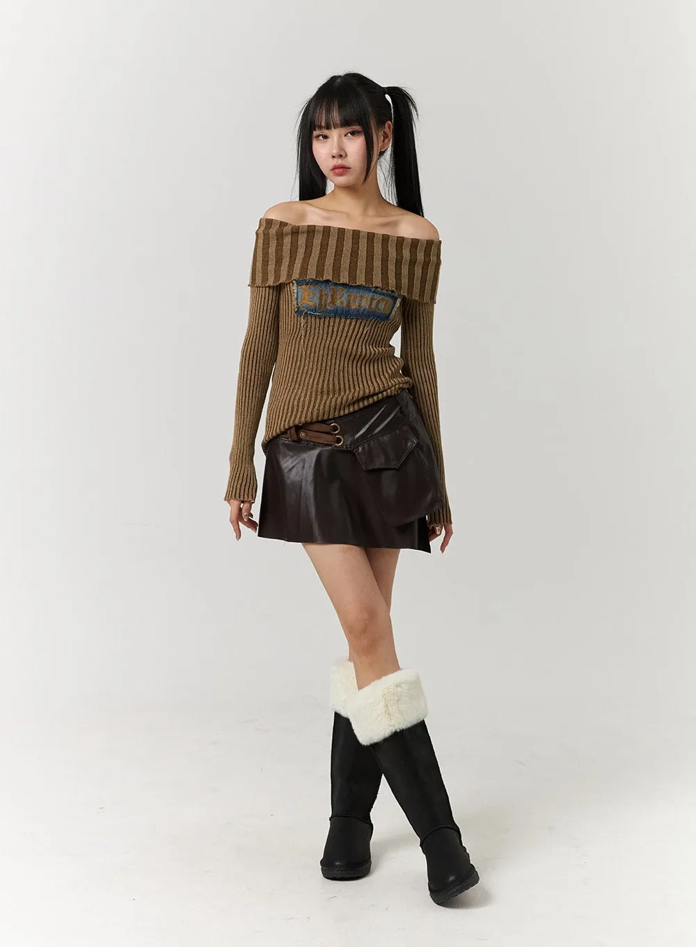 Denim Lettering Off-Shoulder Knit CJ405 sold by Lewkin product image thumbnail 2