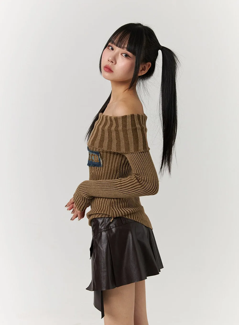 Denim Lettering Off-Shoulder Knit CJ405 sold by Lewkin product image thumbnail 5