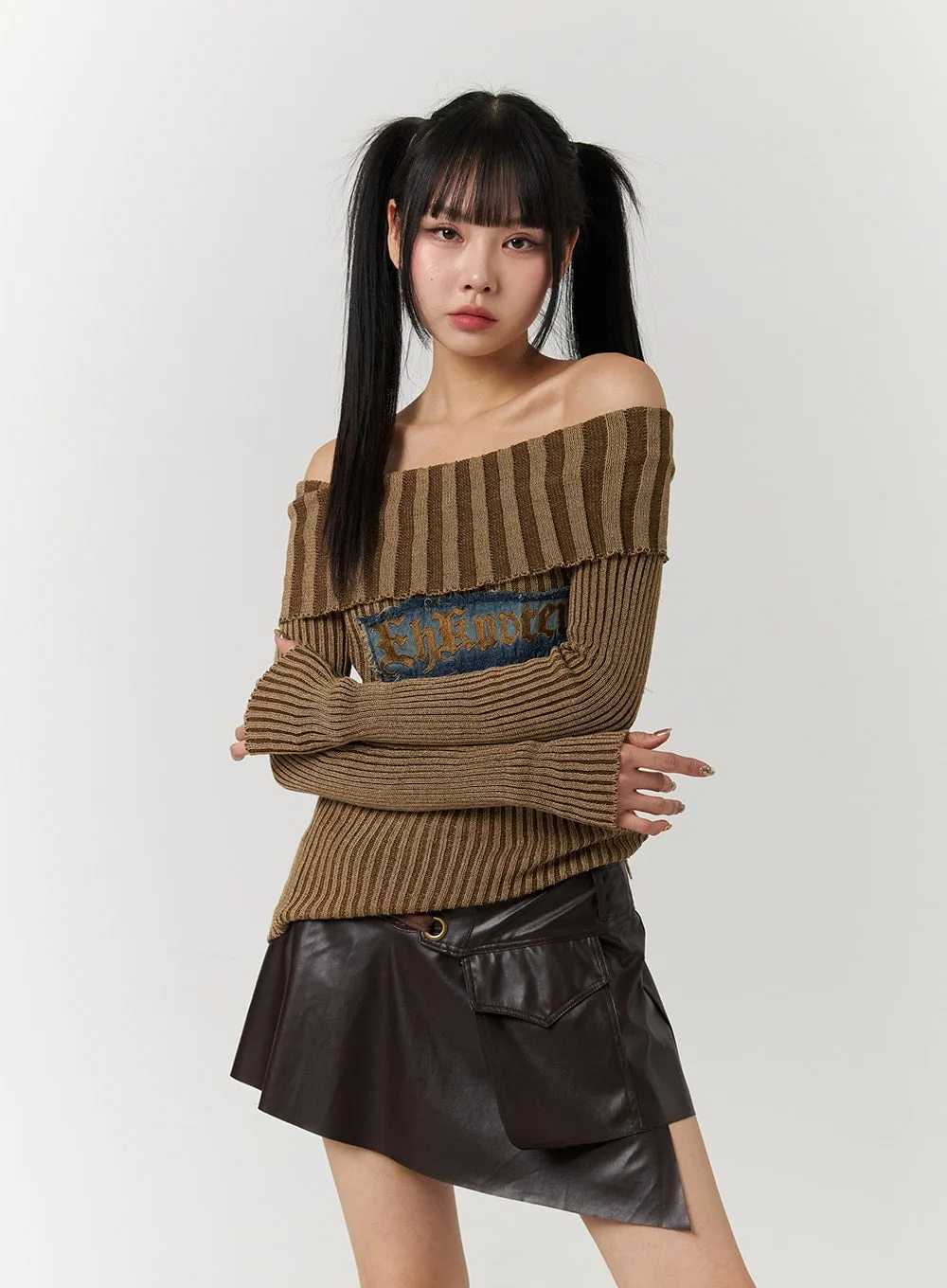 Denim Lettering Off-Shoulder Knit CJ405 sold by Lewkin product image thumbnail 4