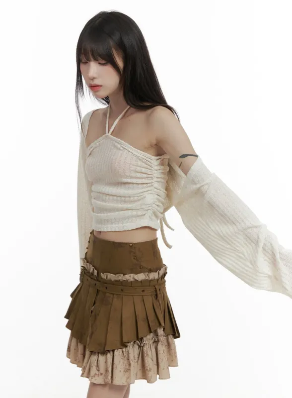 Shirred Halter and Bolero Cardigan Set CA426 sold by Lewkin