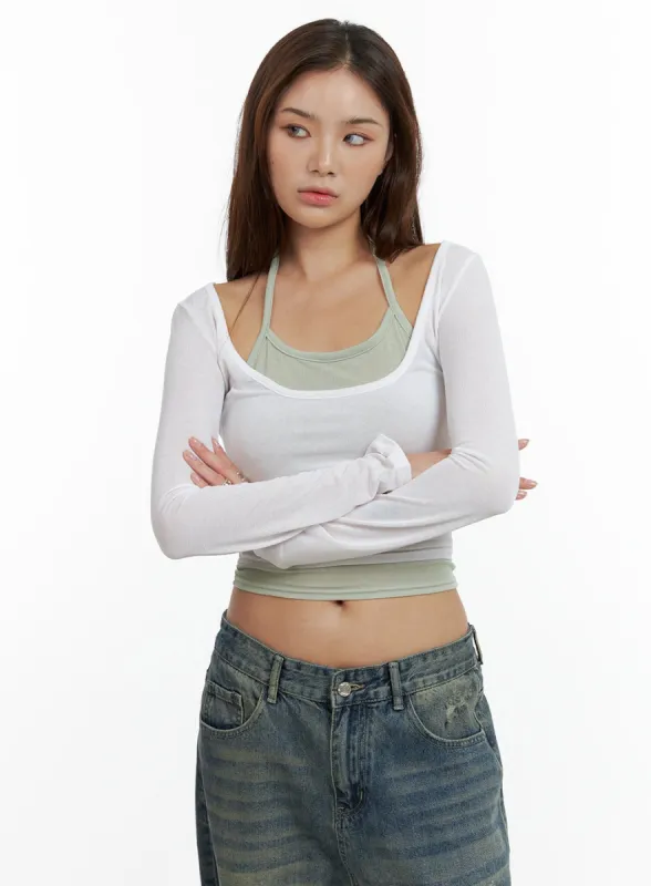 U-Neck Layered Crop Top CL404 sold by Lewkin