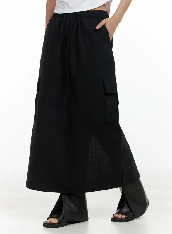 Cargo Linen Maxi Skirt CL417 sold by Lewkin