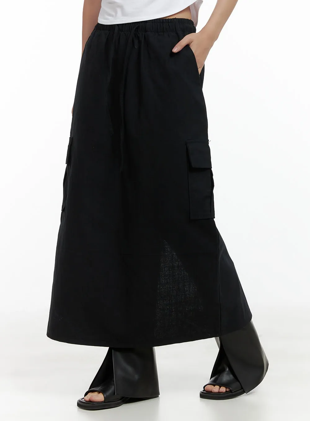 Cargo Linen Maxi Skirt CL417 sold by Lewkin