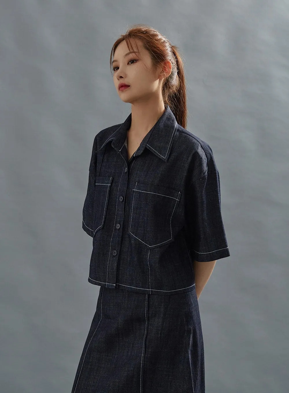 Stich Crop Short Sleeve Shirt CG01 sold by Lewkin product image thumbnail 5