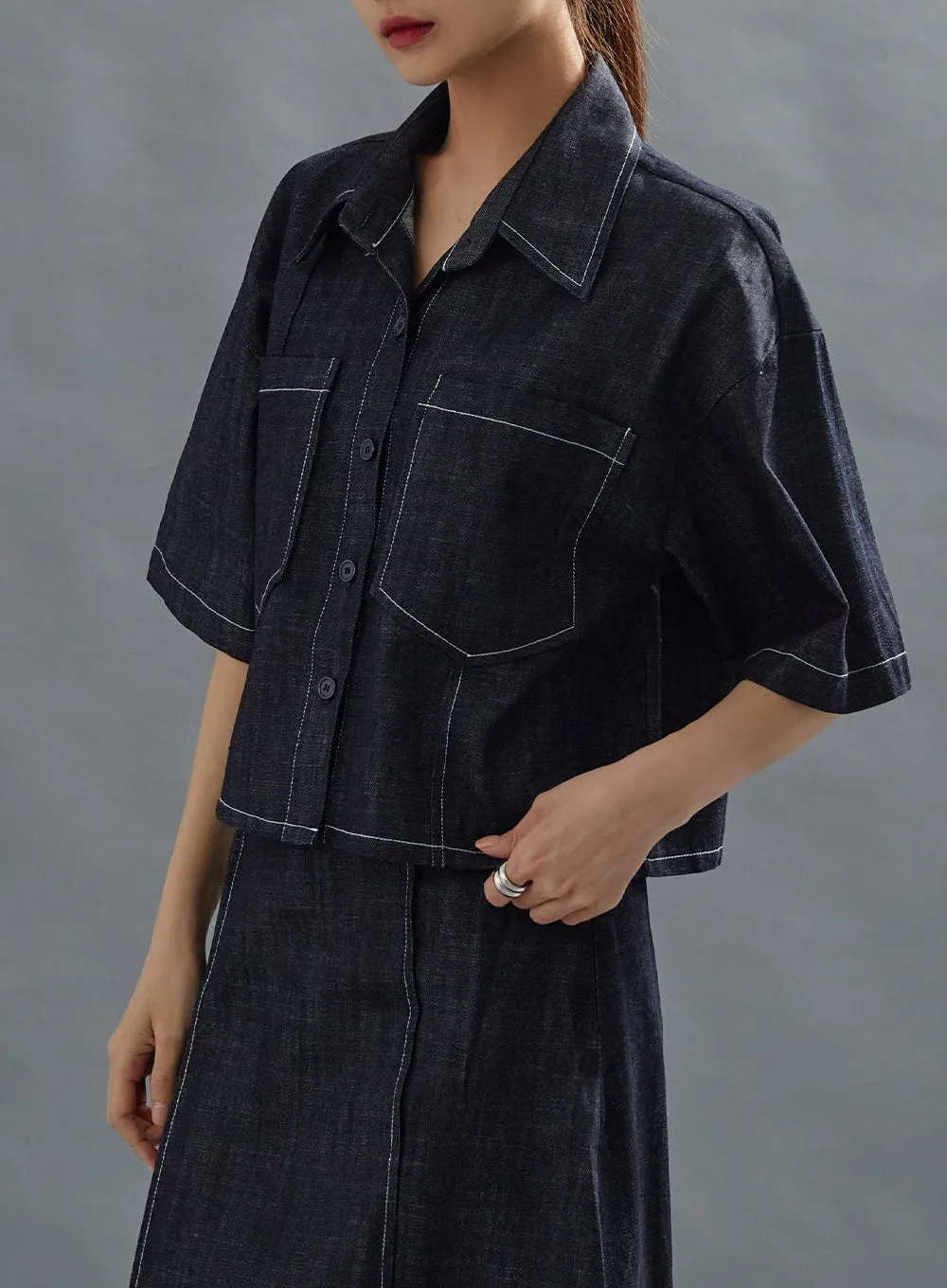 Stich Crop Short Sleeve Shirt CG01 sold by Lewkin product image thumbnail 2