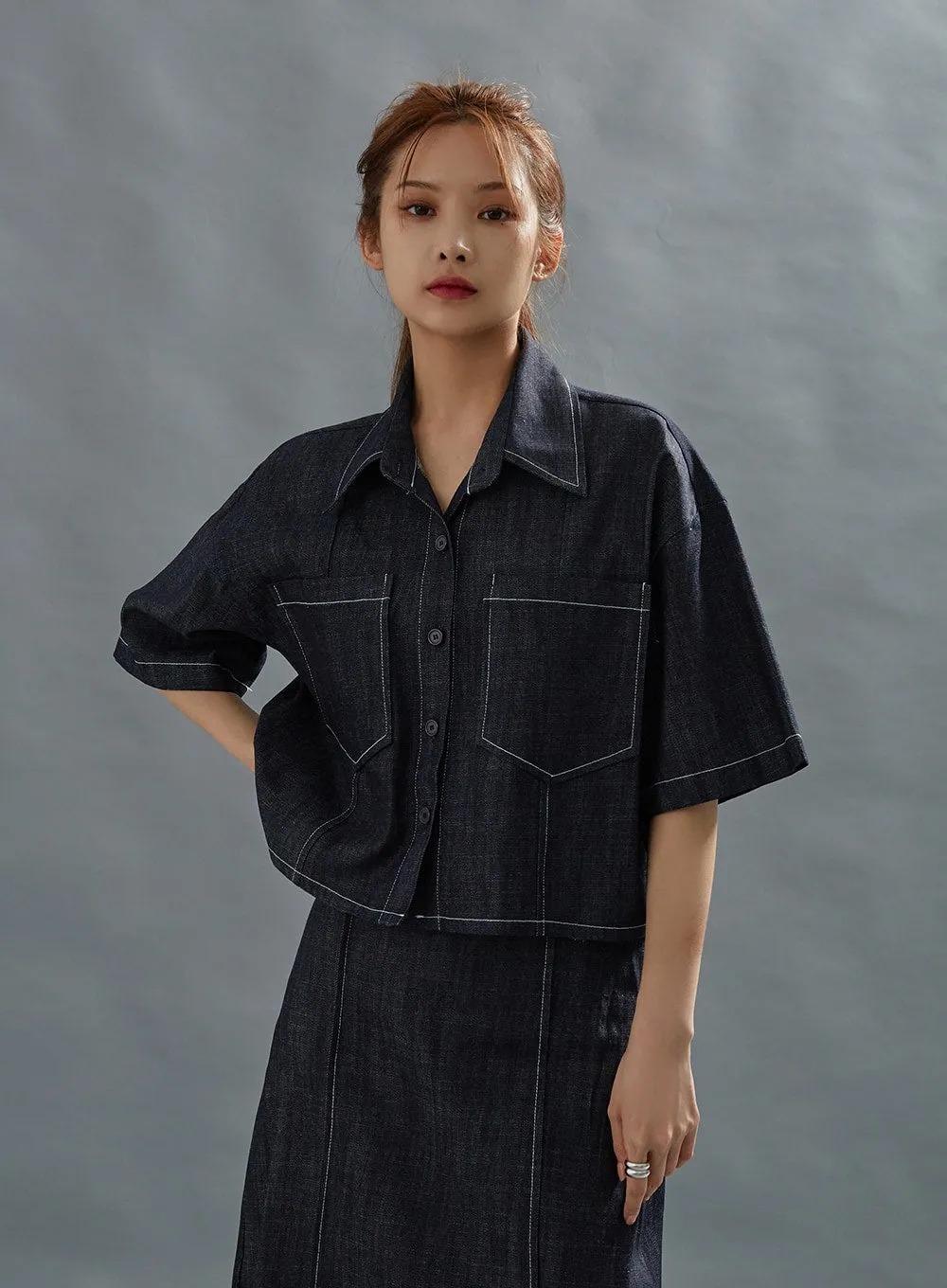 Stich Crop Short Sleeve Shirt CG01 sold by Lewkin