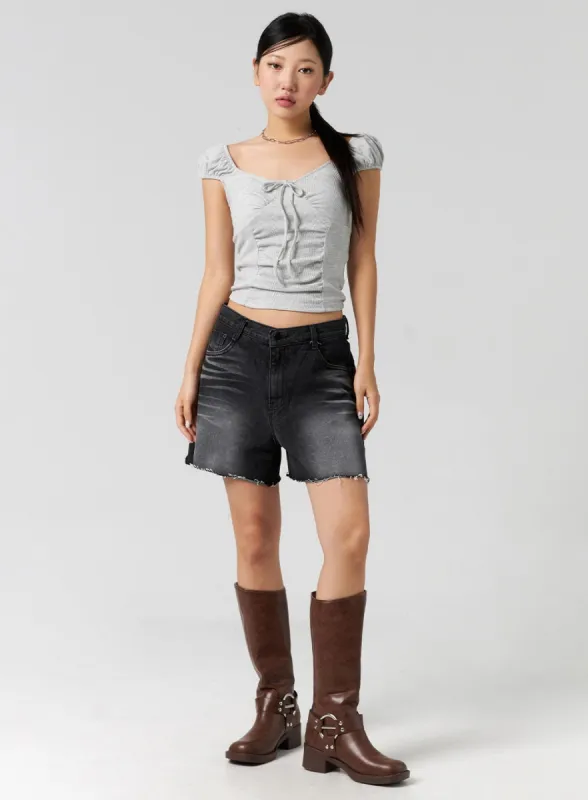 Low Rise Wide Denim Shorts CG302 sold by Lewkin