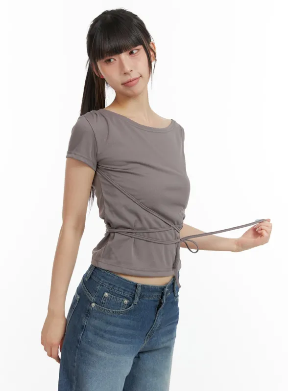 Solid Ribbon Wrap Shirt CL422 sold by Lewkin