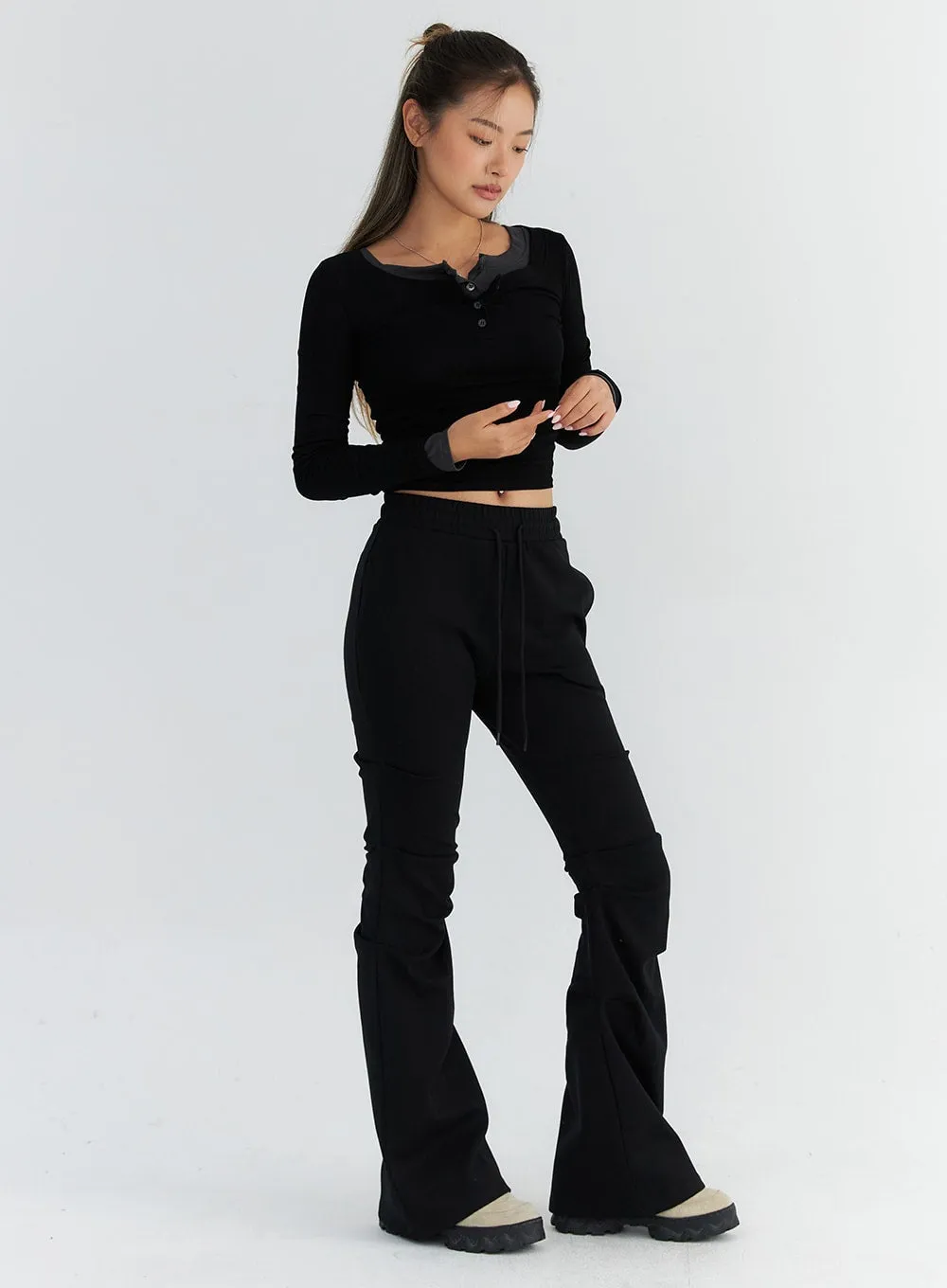 Pintuck Bootcut Jeans CO313 sold by Lewkin