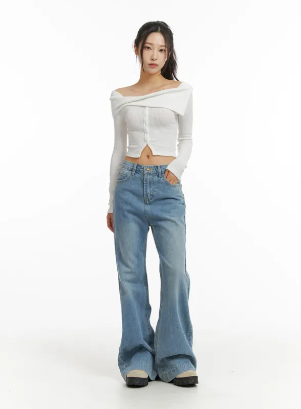 Denim High Waist Wide Leg Jeans CJ409 sold by Lewkin