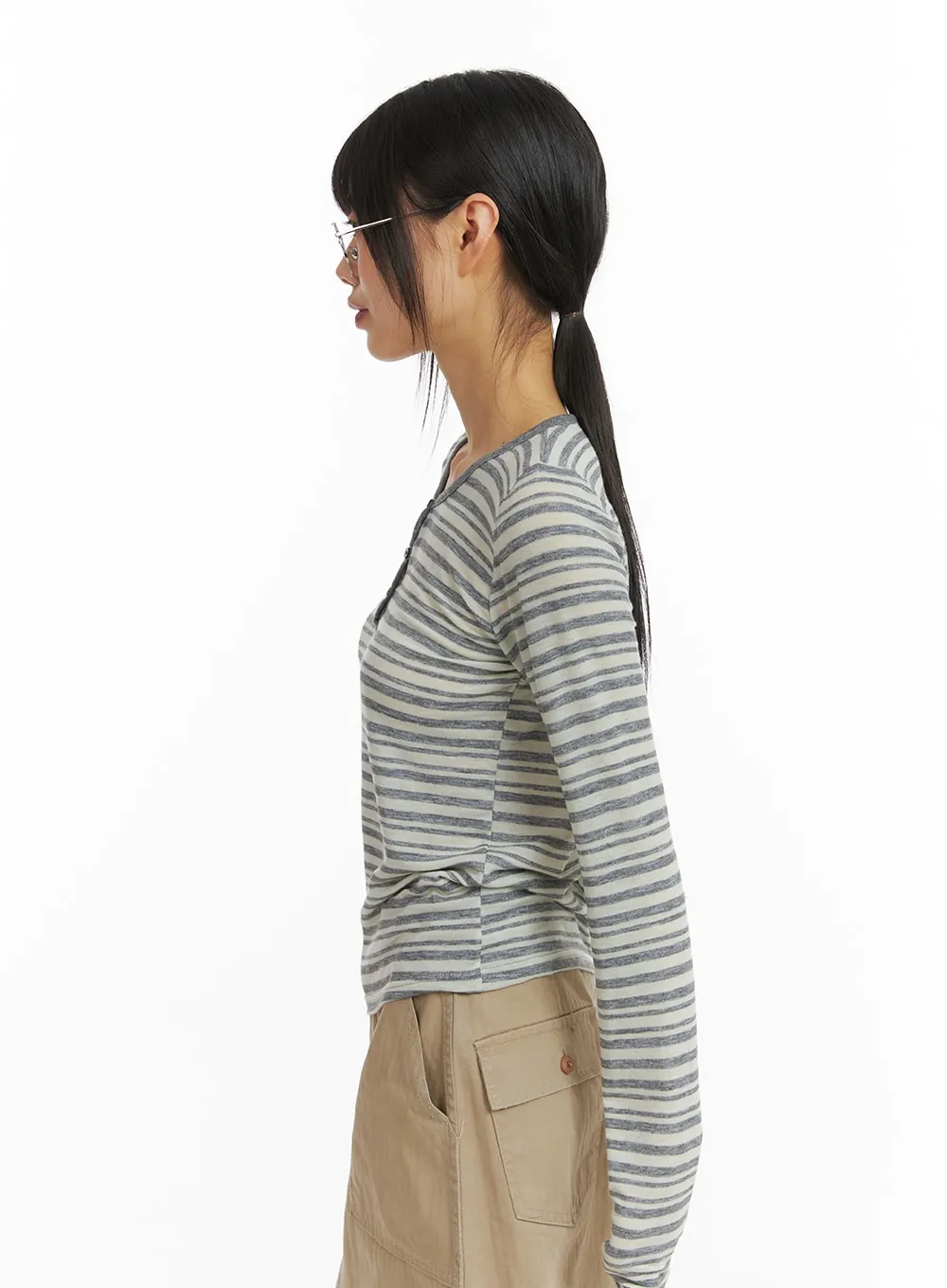 Stripe Buttoned V-Neck Long Sleeve CM413 sold by Lewkin product image thumbnail 5