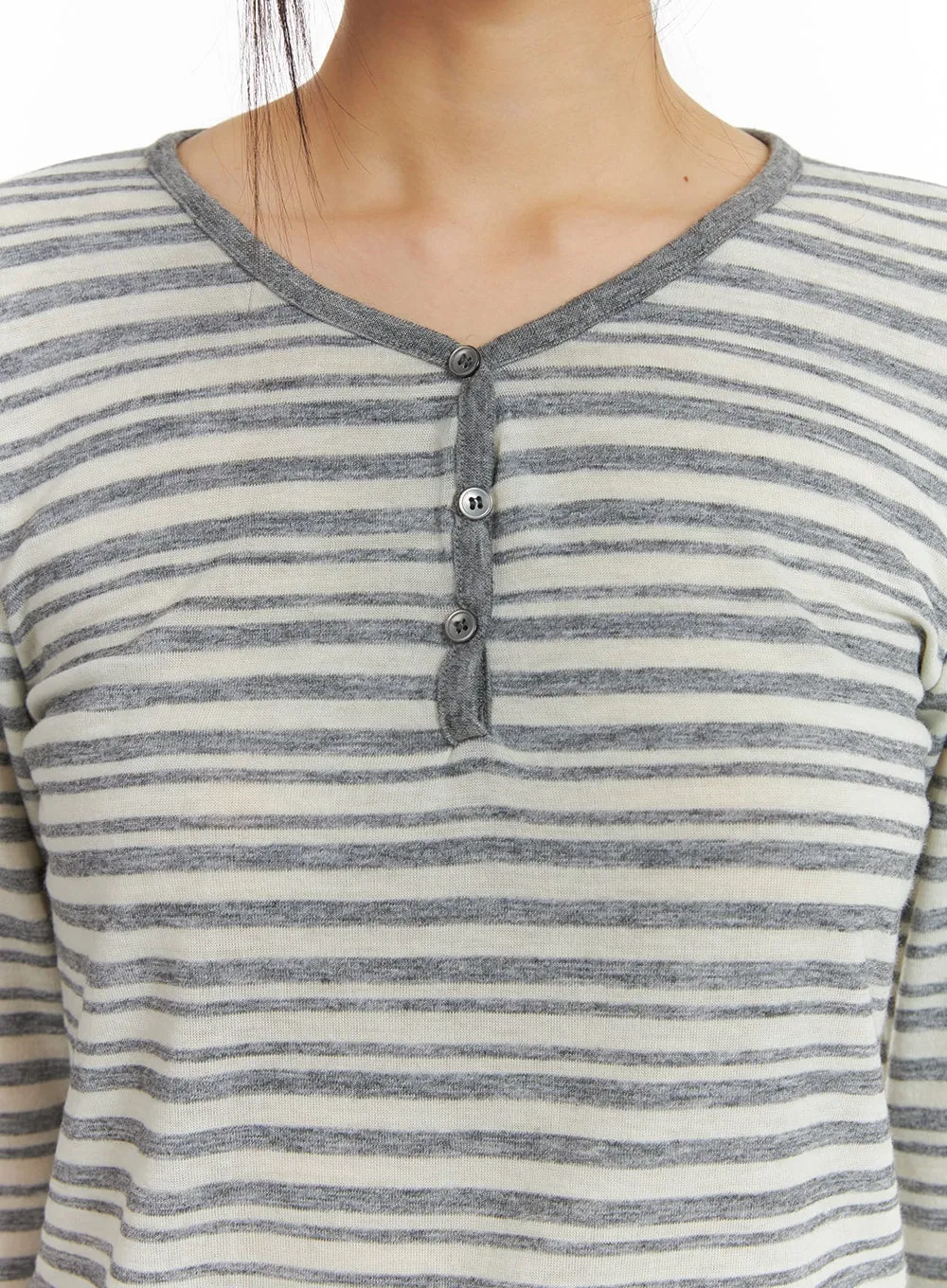 Stripe Buttoned V-Neck Long Sleeve CM413 sold by Lewkin product image thumbnail 4