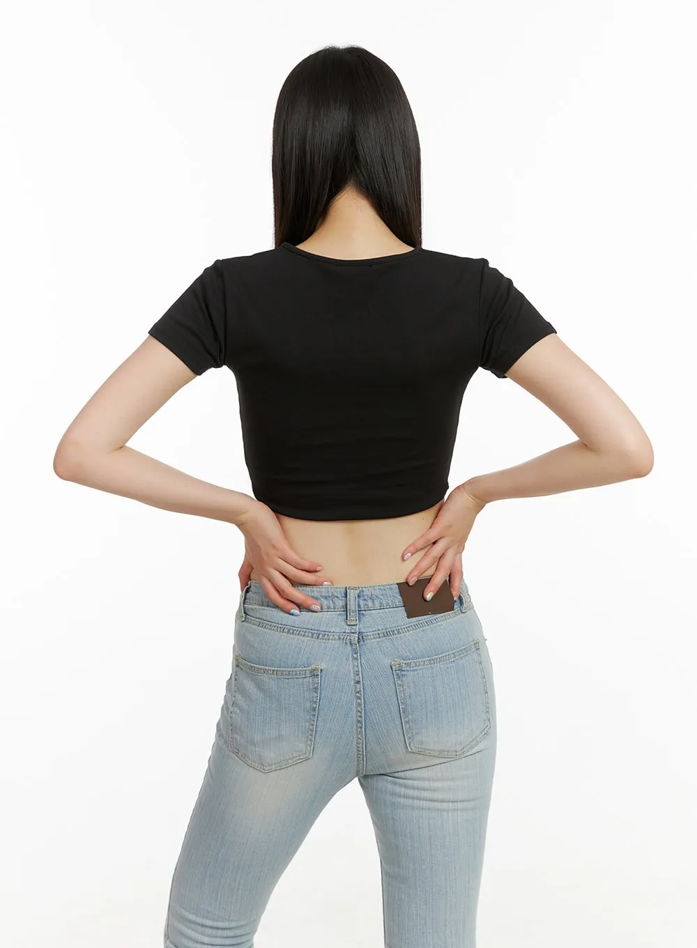 Round Neck Solid Crop Tee CU424 sold by Lewkin product image thumbnail 5