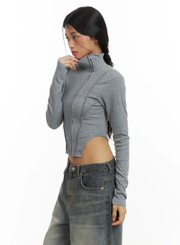 Zip-Up Long Sleeve Crop Top CA424 sold by Lewkin