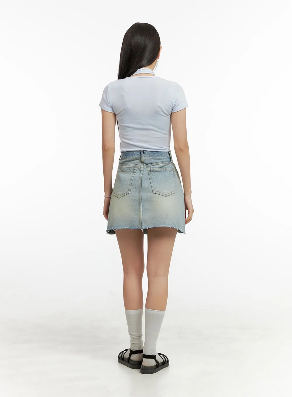 Washed Mini Denim Skirt OU407 sold by Lewkin product image thumbnail 5