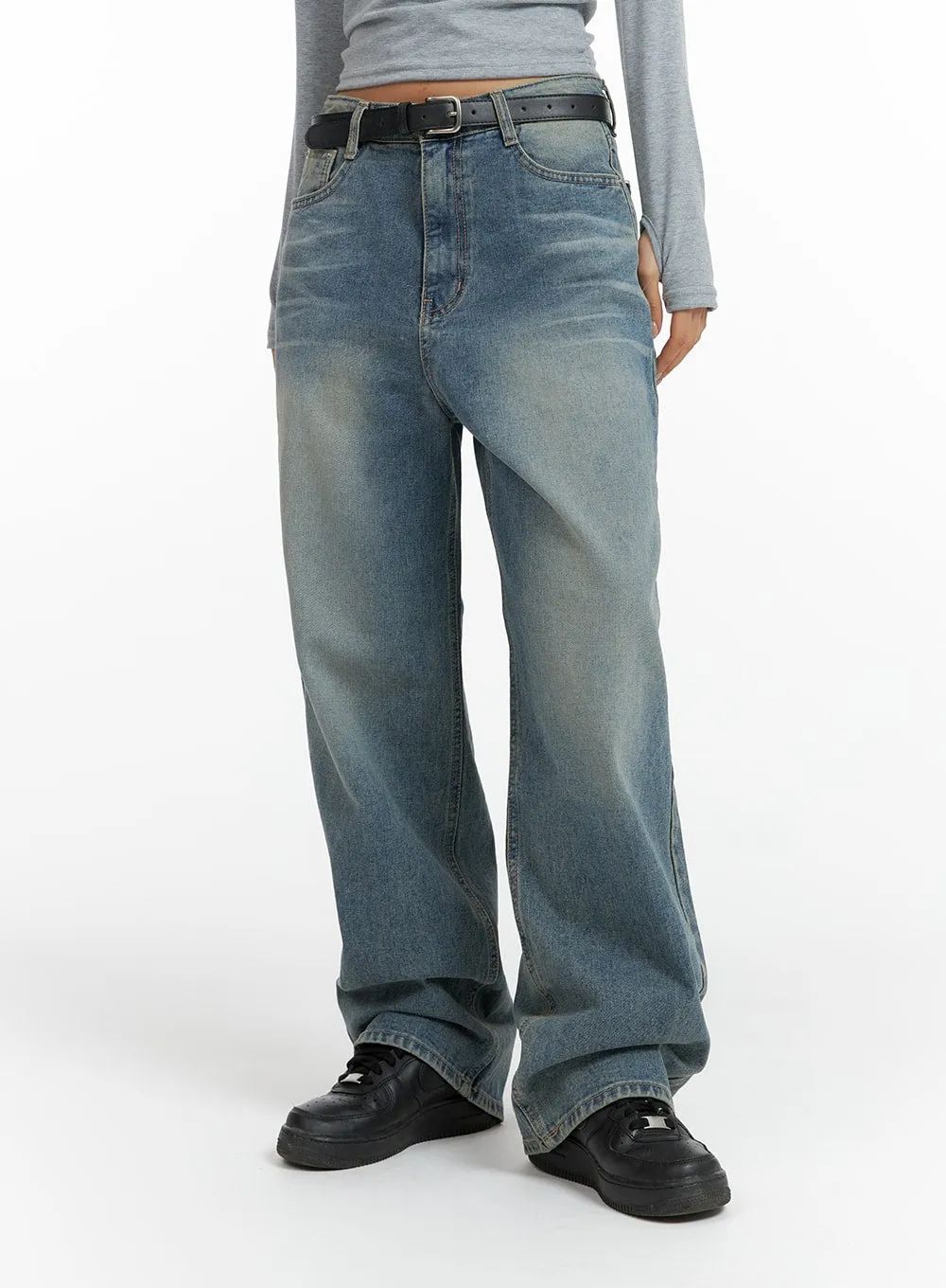 Washed Denim Wide-Leg Jeans CF419 sold by Lewkin