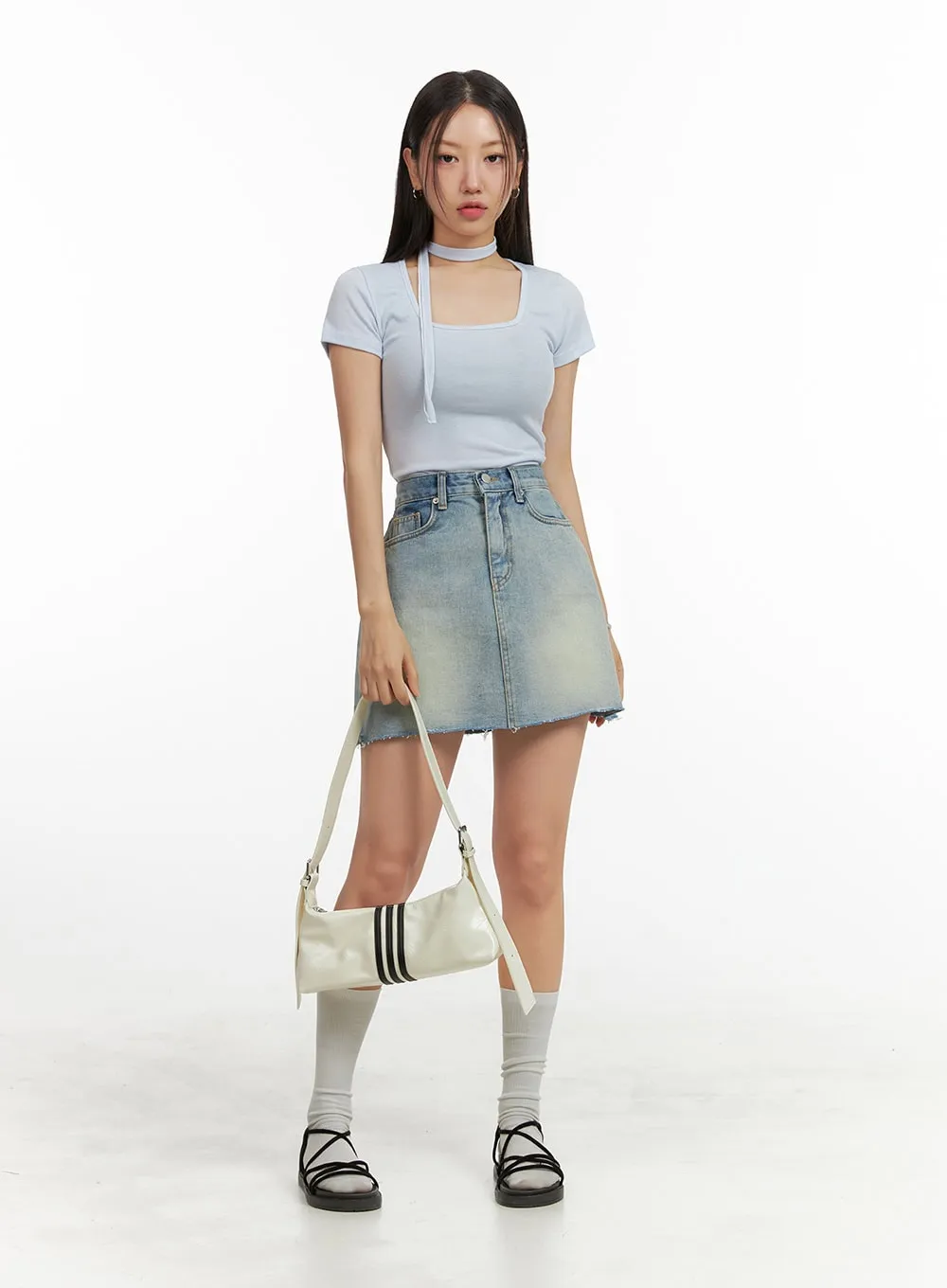 Washed Mini Denim Skirt OU407 sold by Lewkin product image thumbnail 3