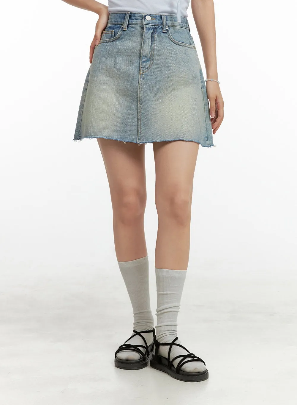 Washed Mini Denim Skirt OU407 sold by Lewkin product image thumbnail 2