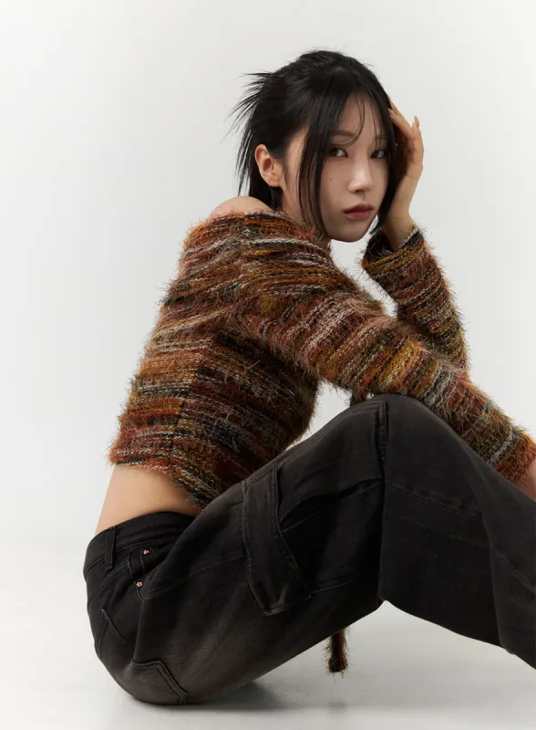 Asymmetrical Off-Shoulder Knit Sweater with Scarf CN320 sold by Lewkin