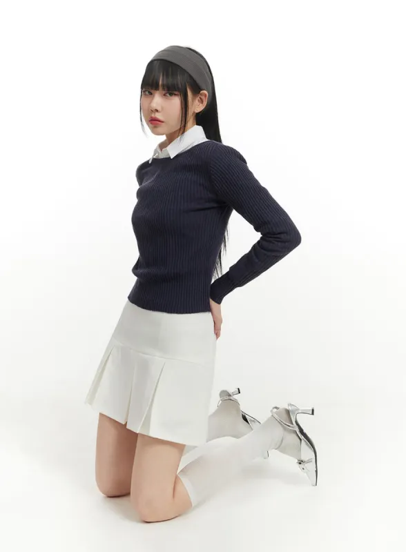 Basic Cotton Pleated Mini Skirt IM406 sold by Lewkin