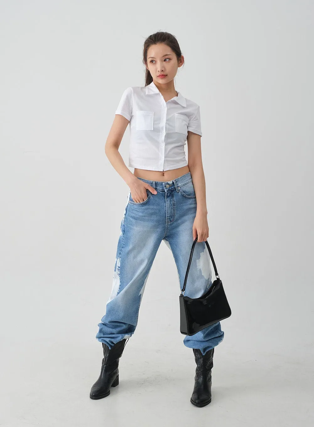 Tie-dye Wide Leg Denim Pants CJ03 sold by Lewkin