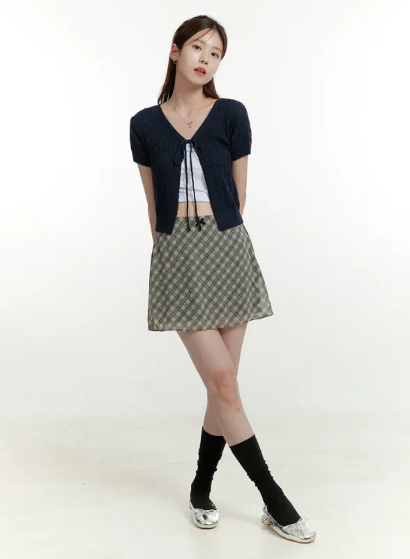 Ribbon Check Mini Skirt OU427 sold by Lewkin