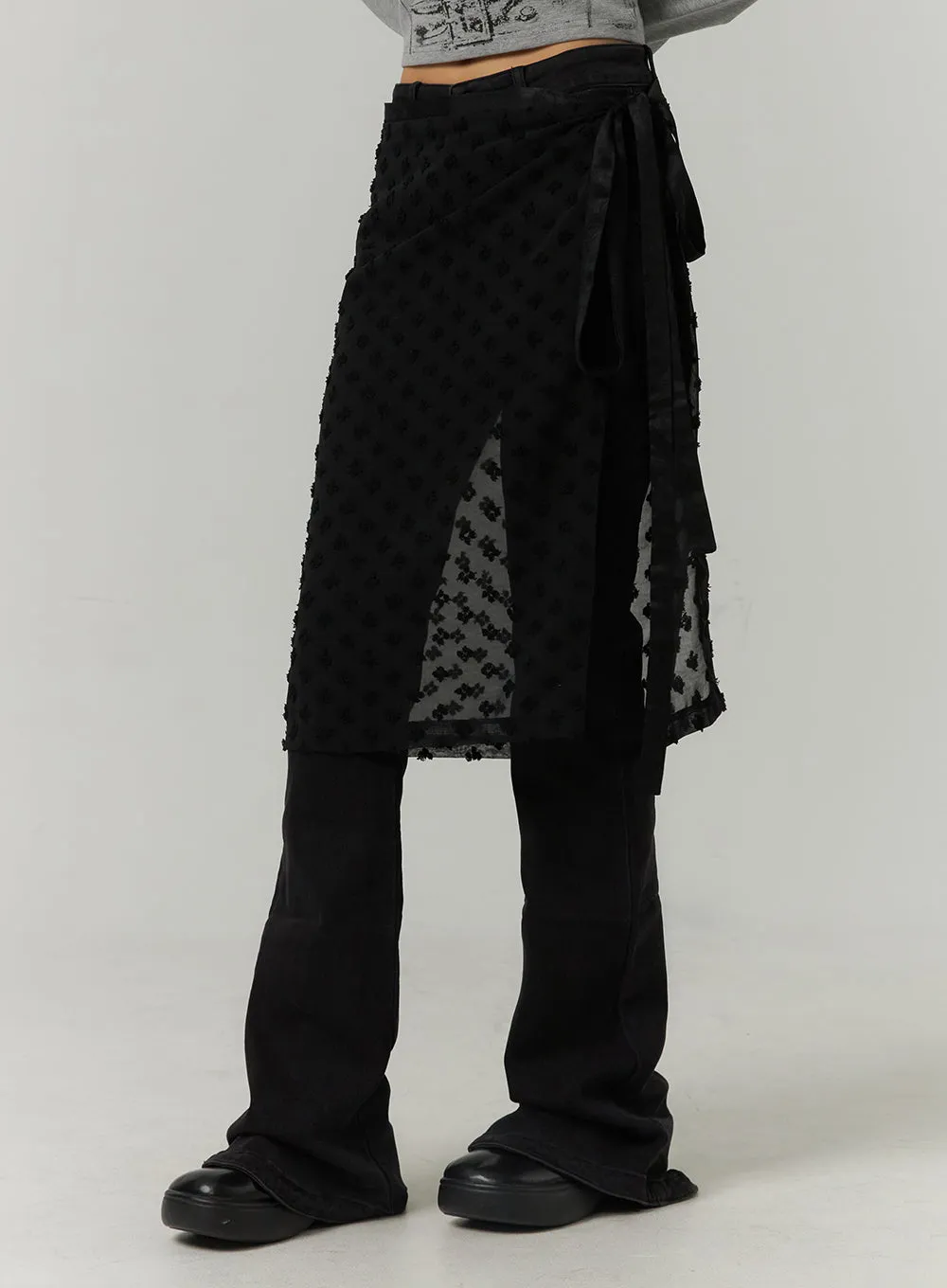 Flower Pattern Mesh Wrap Midi Skirt CJ422 sold by Lewkin