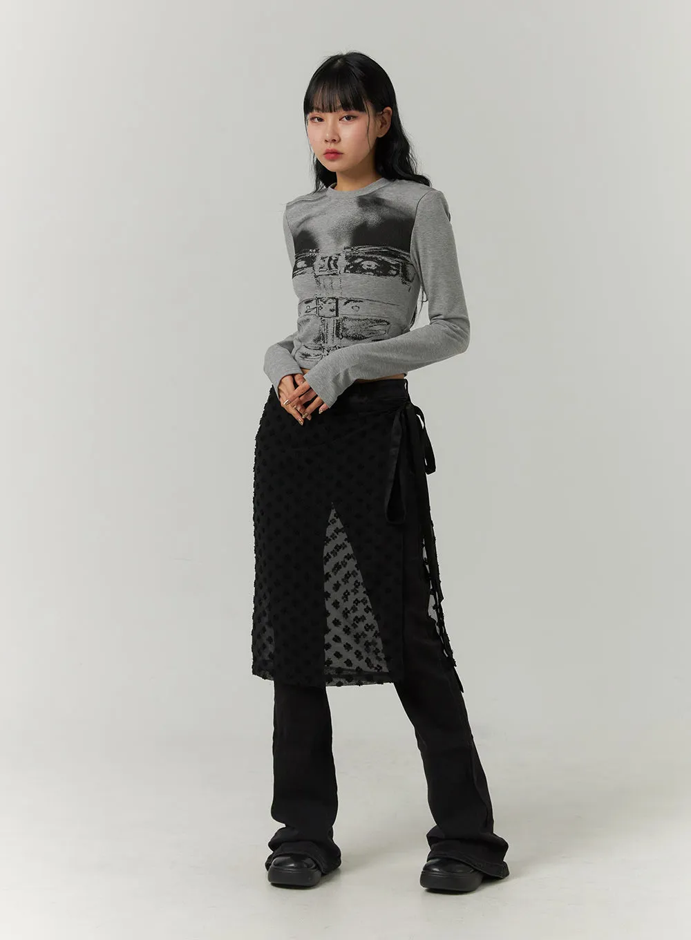 Flower Pattern Mesh Wrap Midi Skirt CJ422 sold by Lewkin product image thumbnail 2