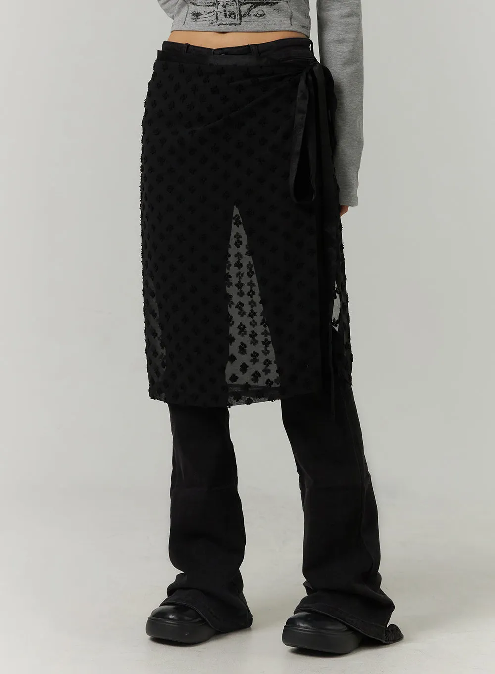 Flower Pattern Mesh Wrap Midi Skirt CJ422 sold by Lewkin product image thumbnail 3