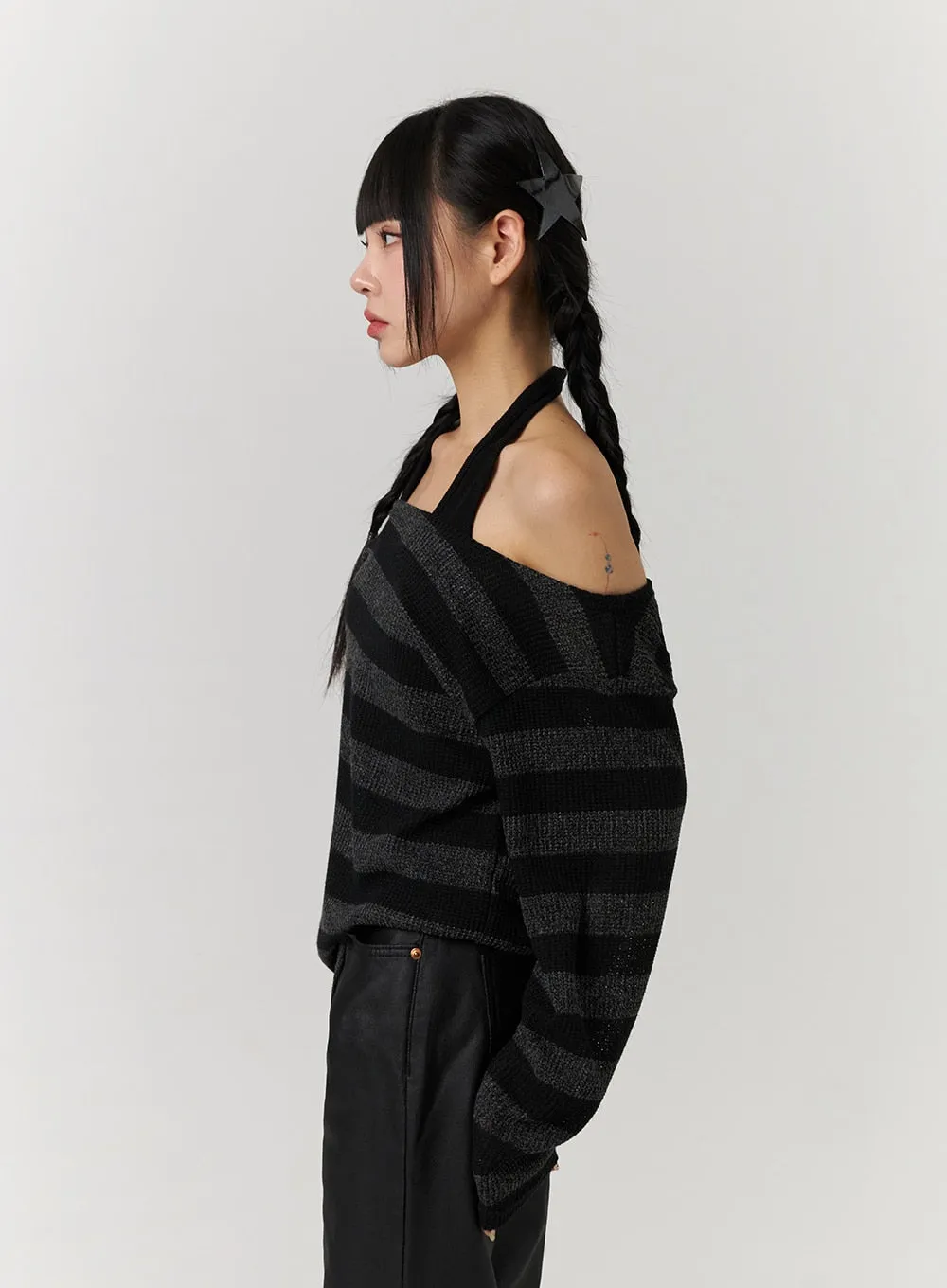Off-Shoulder Stripe Long Sleeve Top CJ405 sold by Lewkin product image thumbnail 5