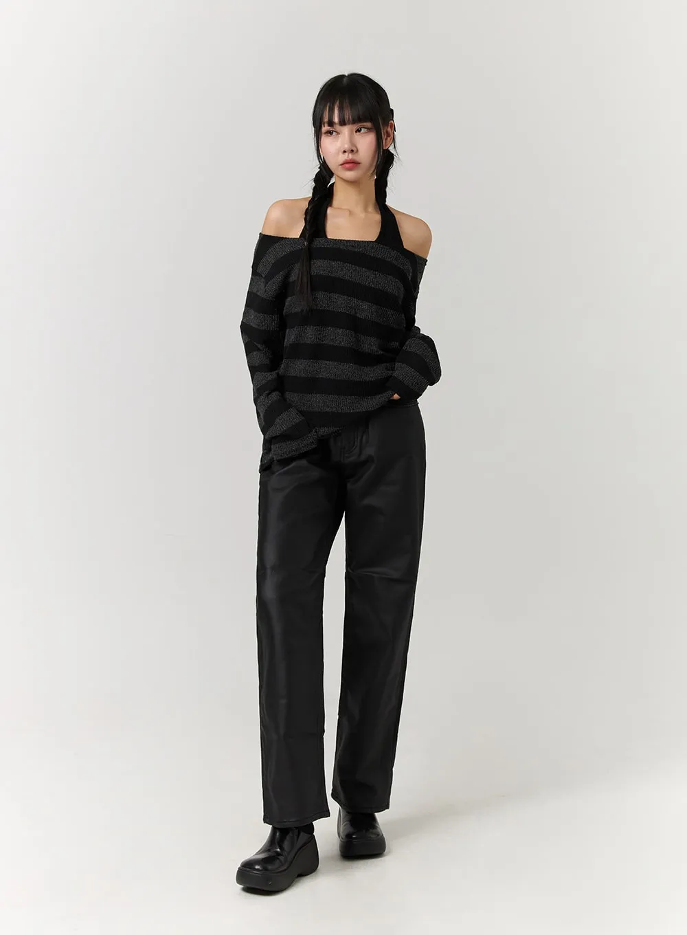 Off-Shoulder Stripe Long Sleeve Top CJ405 sold by Lewkin product image thumbnail 2