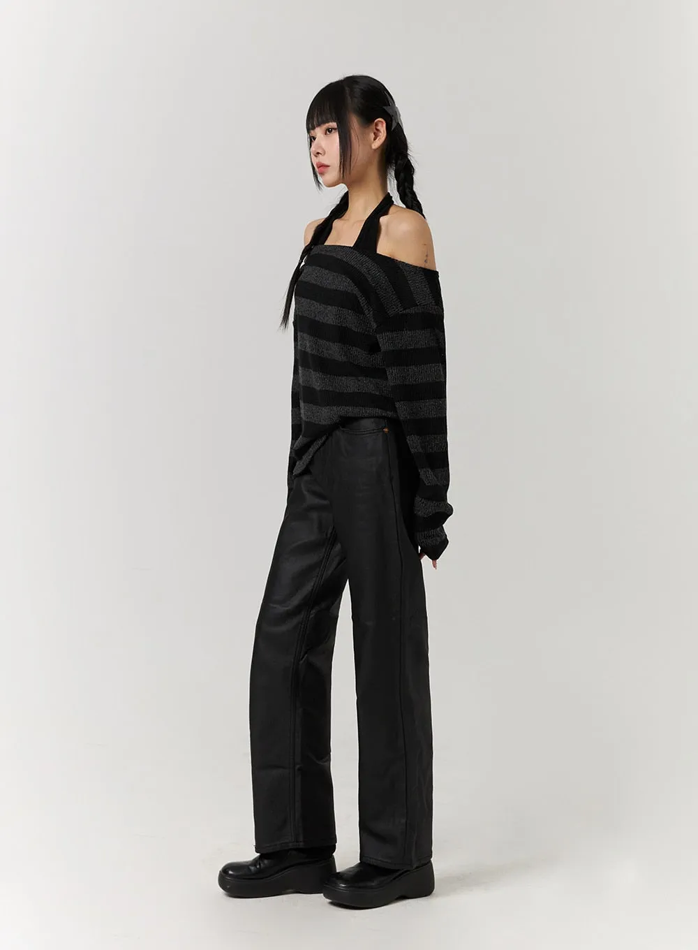 Off-Shoulder Stripe Long Sleeve Top CJ405 sold by Lewkin product image thumbnail 3