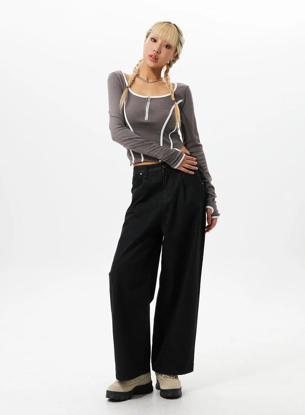 Wide Fit Black Jeans IO326 sold by Lewkin