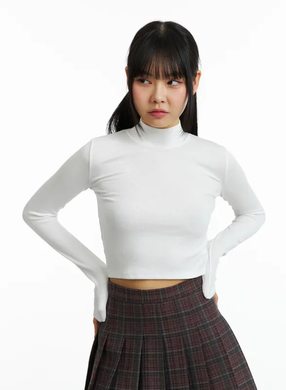 Slim Fit Half Turtle Neck Crop Tee IN322 sold by Lewkin