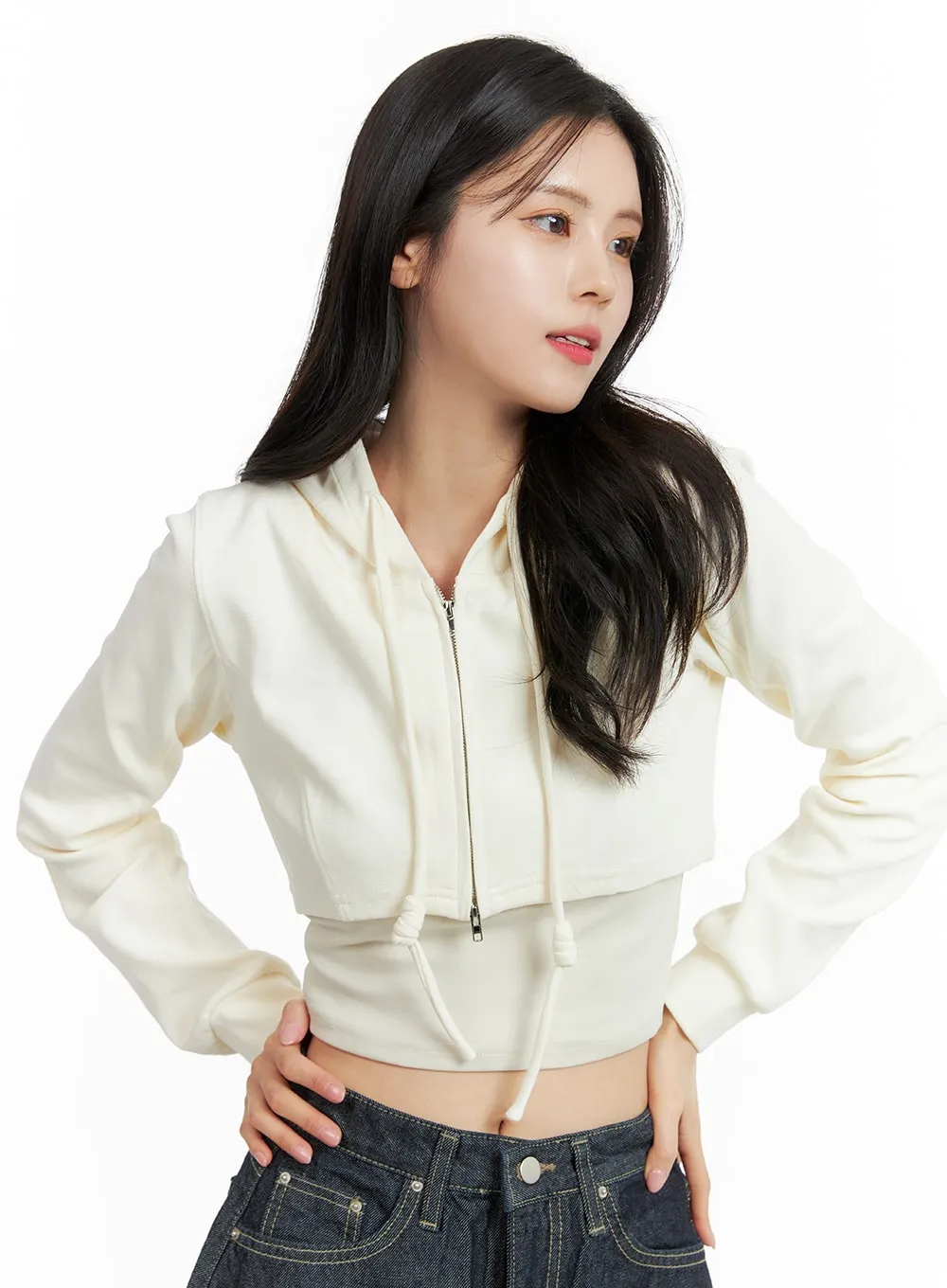 Zip-Up Knit Crop Hoodie OF415 sold by Lewkin