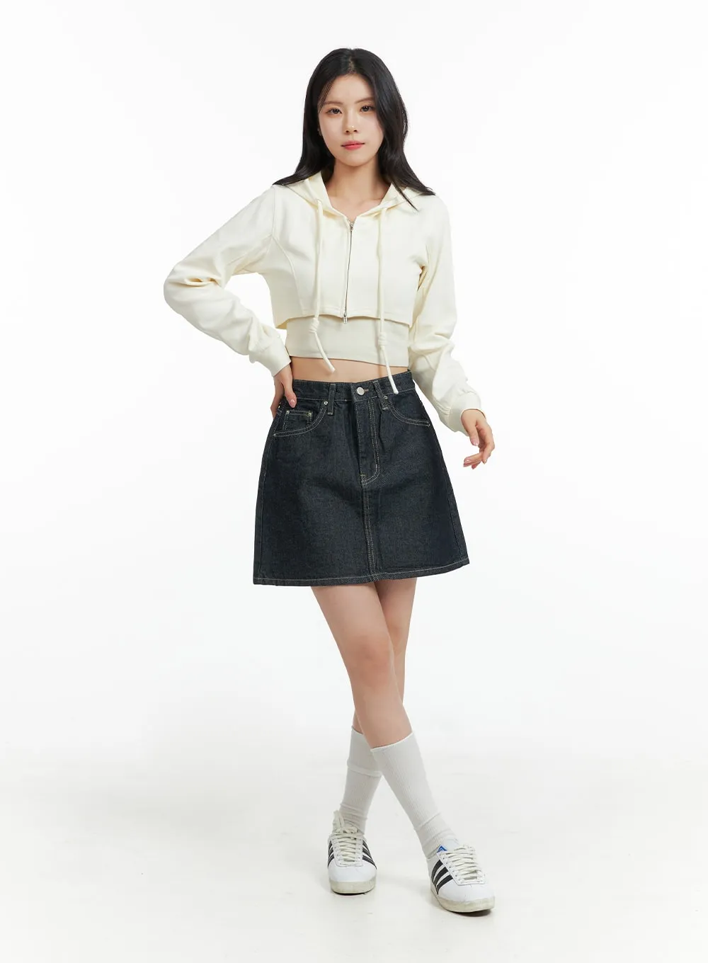 Zip-Up Knit Crop Hoodie OF415 sold by Lewkin product image thumbnail 2