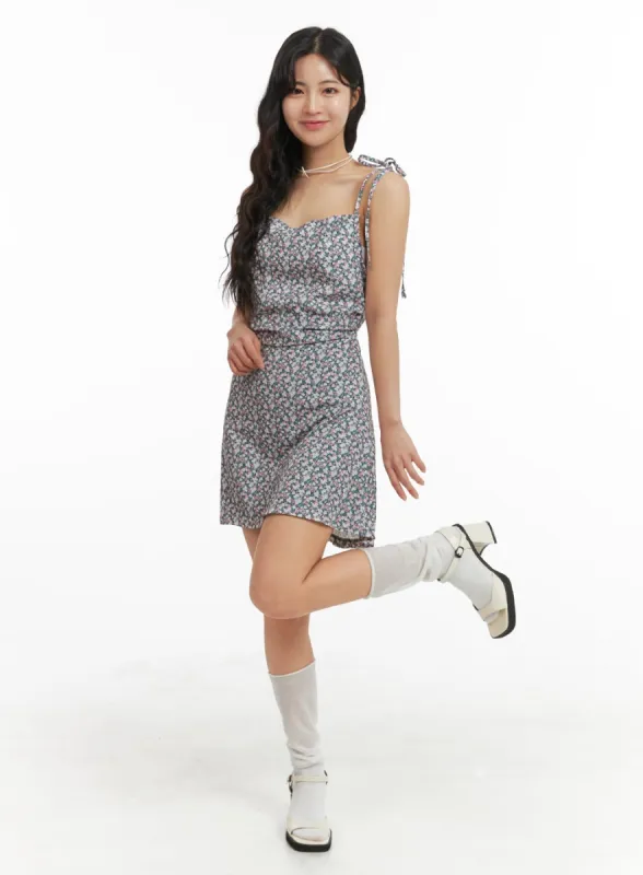 Floral Strap Tie Mini Dress OM427 sold by Lewkin