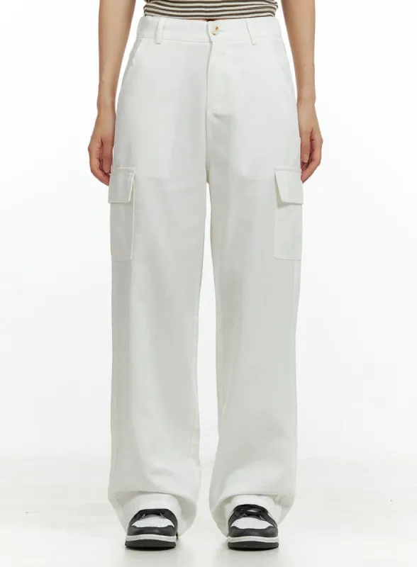 Linen Cargo Pocket Wide Leg Pants CU417 sold by Lewkin