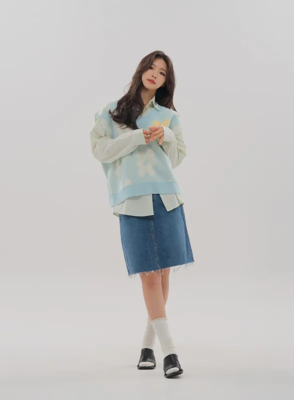Denim Knee Length Skirt F5 sold by Lewkin