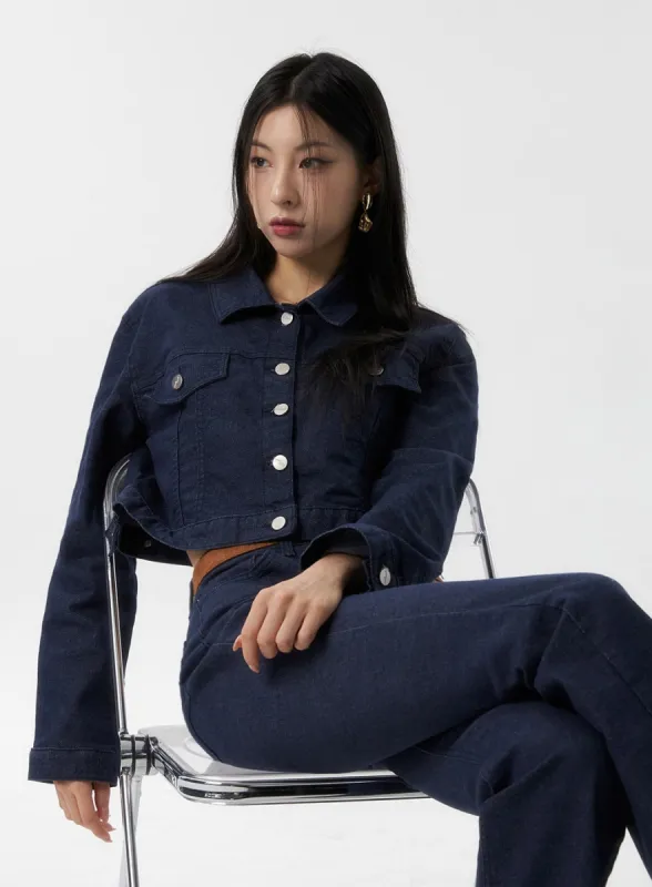Buttoned Denim Crop Jacket IS315 sold by Lewkin