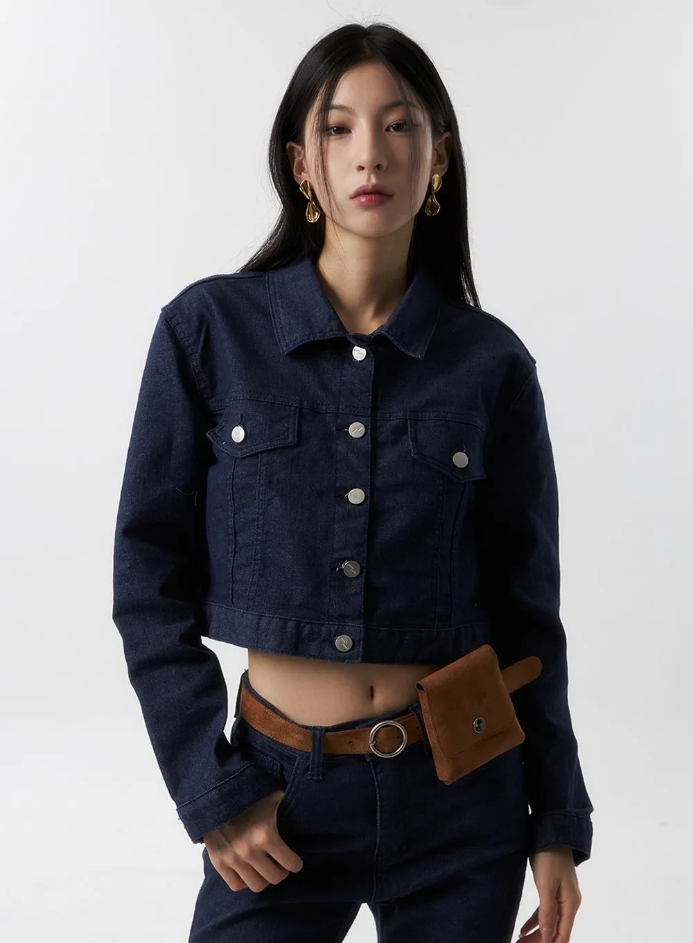Buttoned Denim Crop Jacket IS315 sold by Lewkin product image thumbnail 5