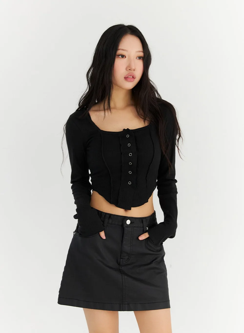 Long Sleeve Square Neck Crop Tee CN303 sold by Lewkin product image thumbnail 4