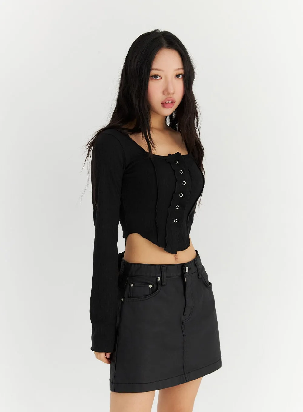 Long Sleeve Square Neck Crop Tee CN303 sold by Lewkin product image thumbnail 5