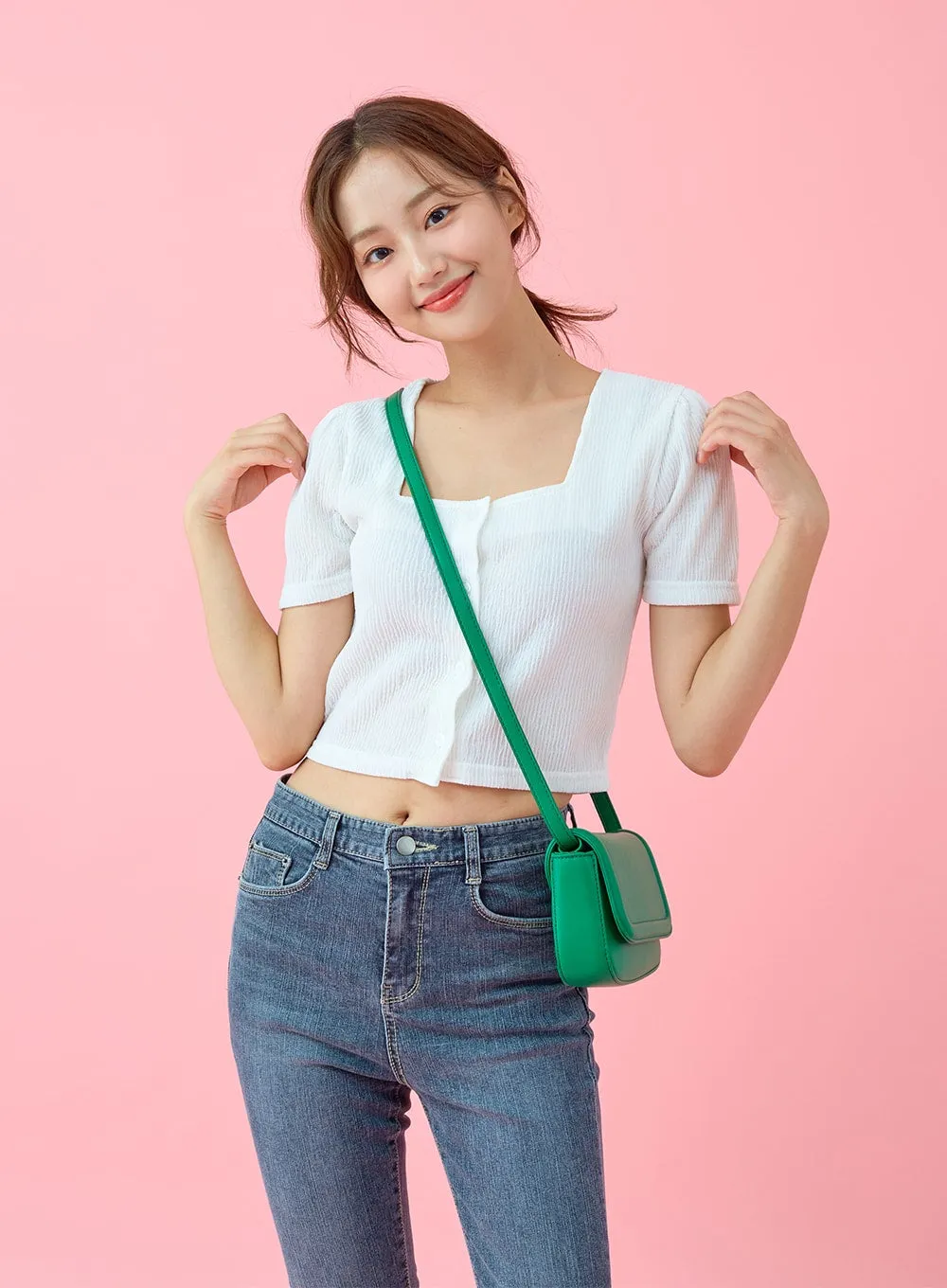 Square Neck Wrinkle Short Cardigan BU29 sold by Lewkin