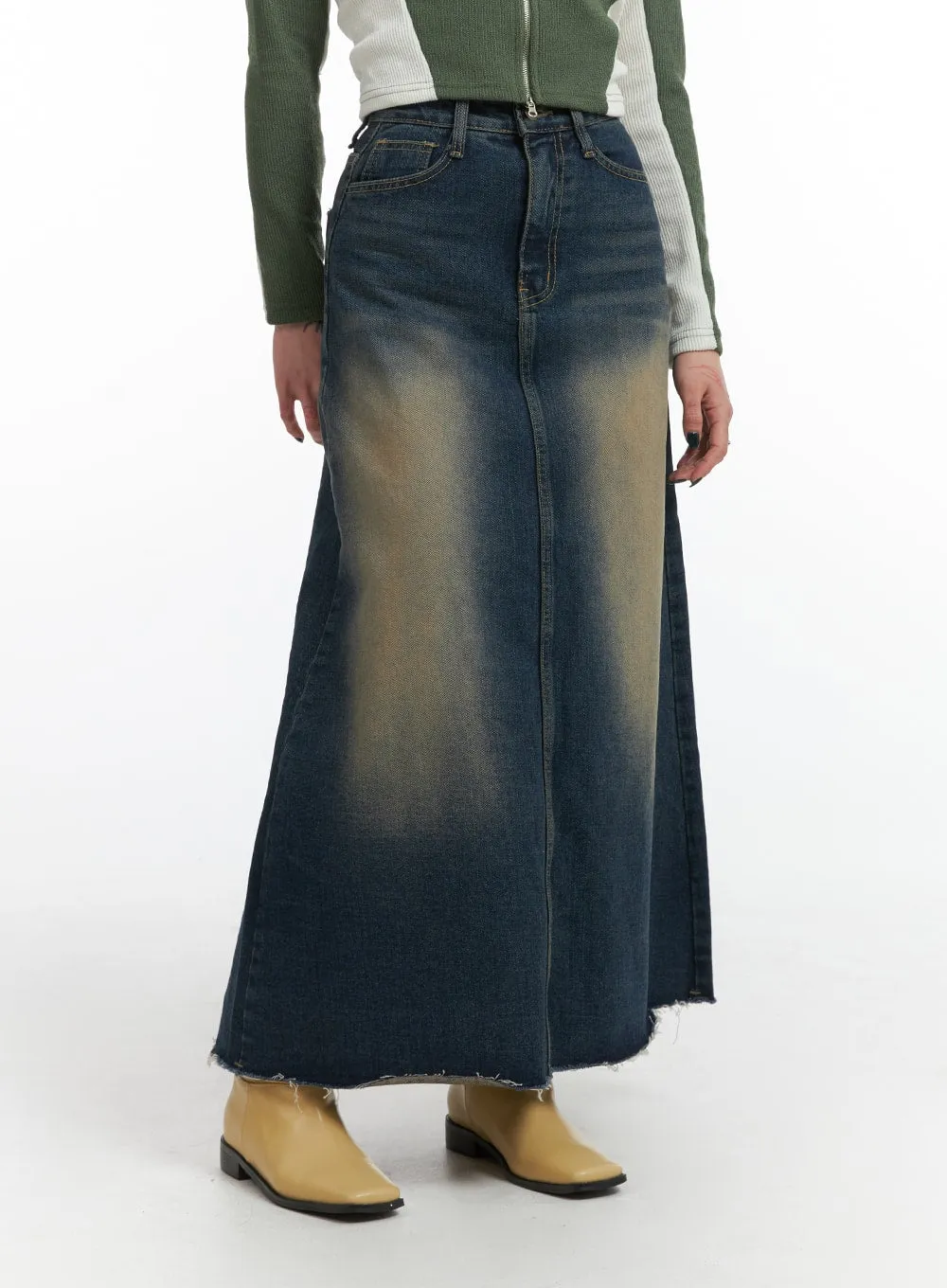 Grunge A-Line Denim Maxi Skirt IJ410 sold by Lewkin product image thumbnail 2