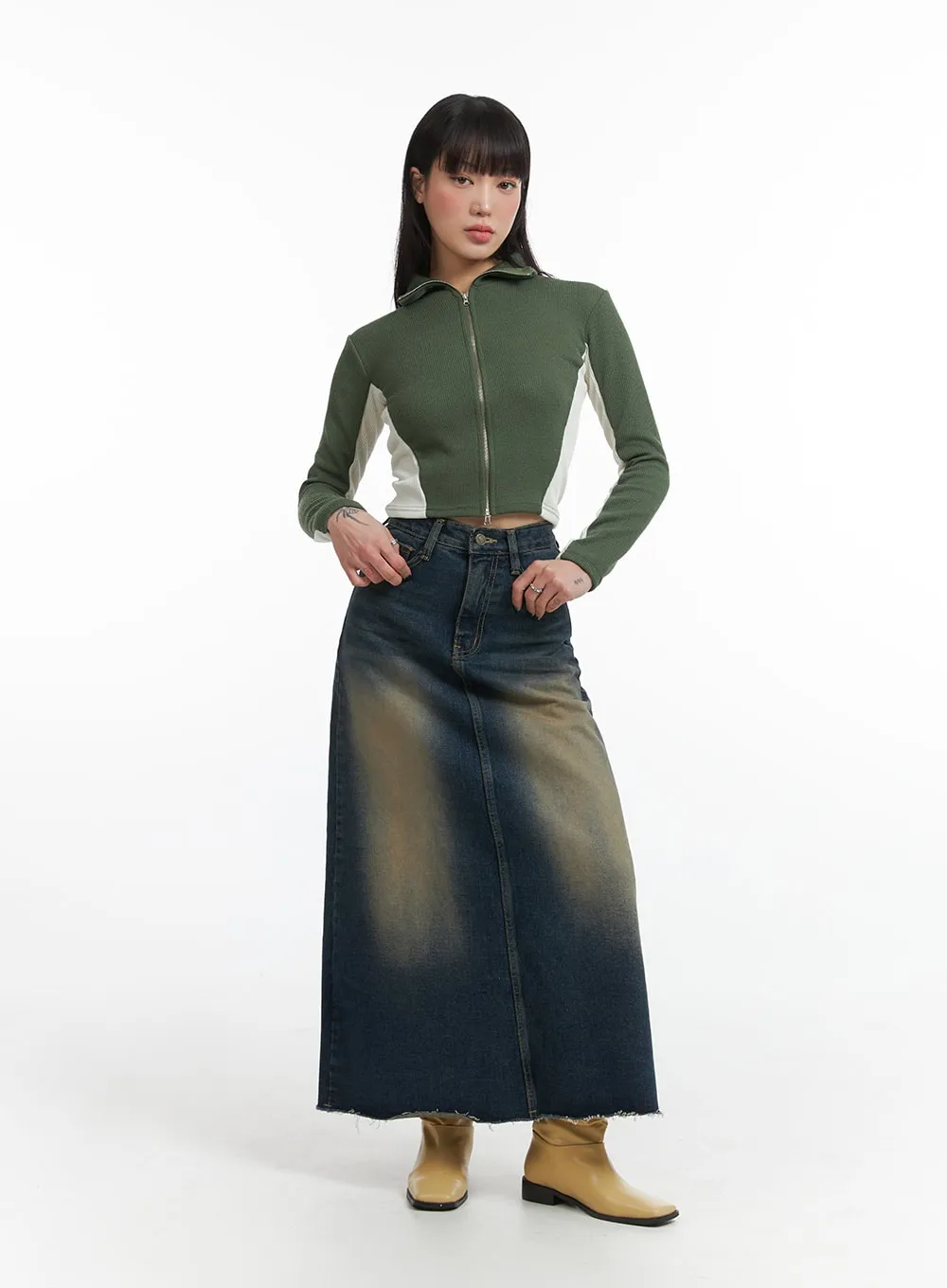 Grunge A-Line Denim Maxi Skirt IJ410 sold by Lewkin