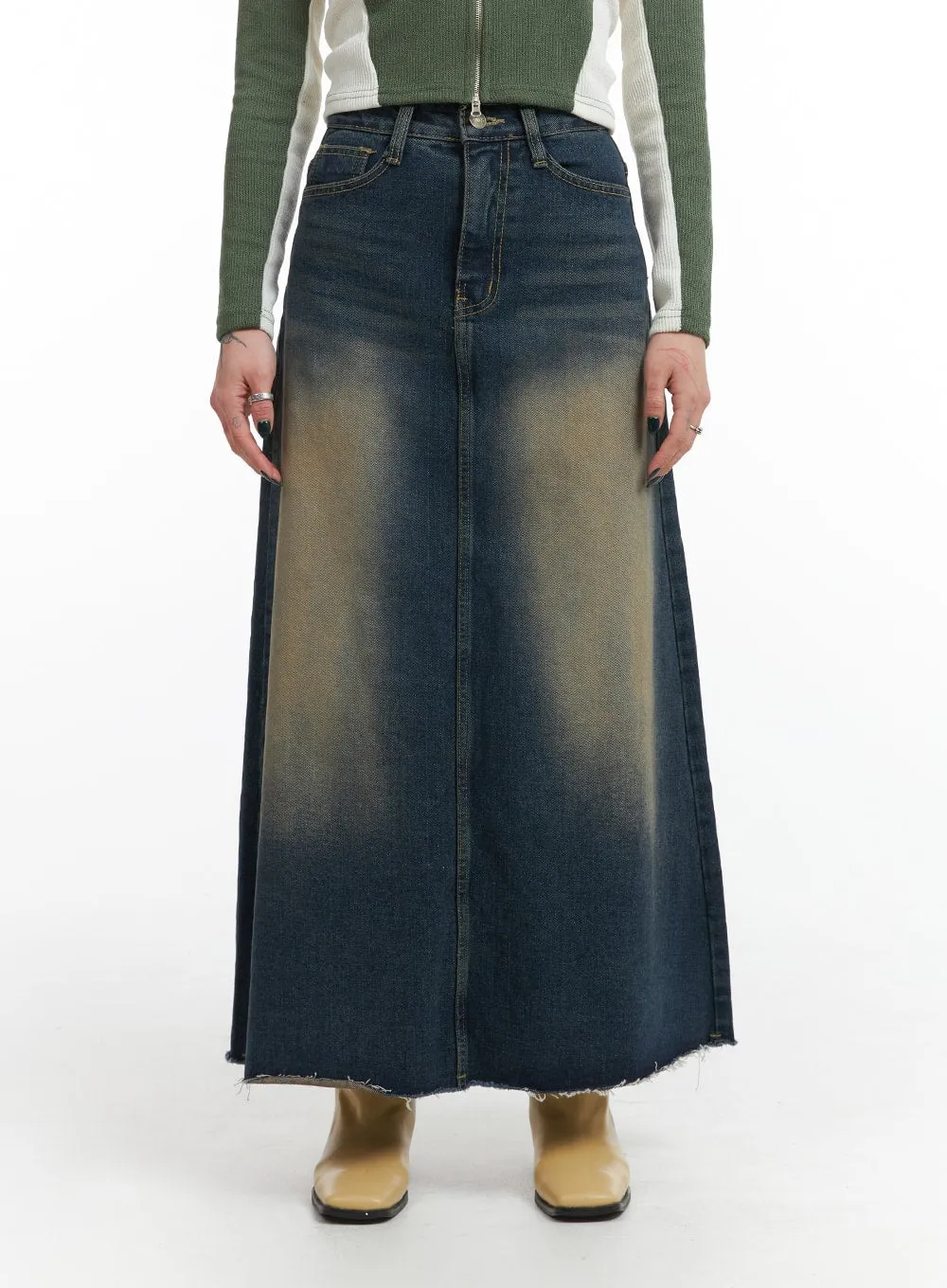 Grunge A-Line Denim Maxi Skirt IJ410 sold by Lewkin product image thumbnail 4